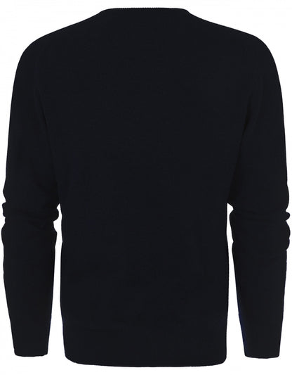 William Lockie V-Ausschnitt-Pullover aus Lammwolle | Marineblau
