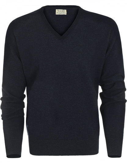 William Lockie V-Ausschnitt-Pullover aus Lammwolle | Oxfordblau