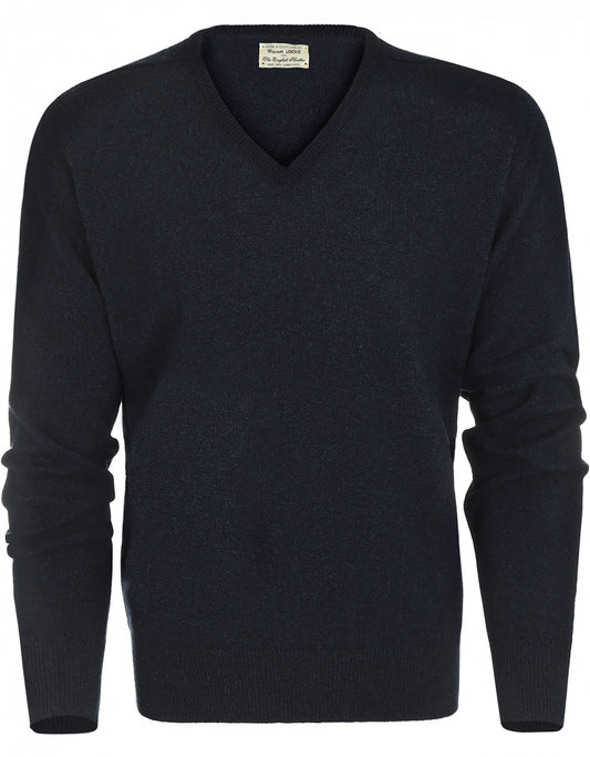 William Lockie V-Ausschnitt-Pullover aus Lammwolle | Oxfordblau