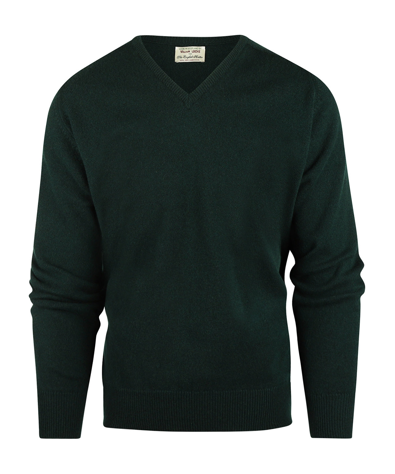 William Lockie V-Ausschnitt-Pullover aus Lammwolle | Tartangrün