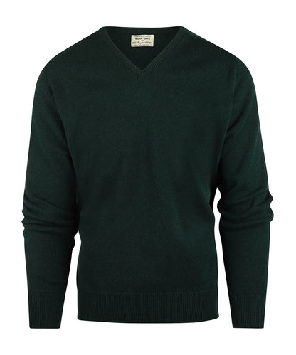 William Lockie V-Ausschnitt-Pullover aus Lammwolle | Tartangrün