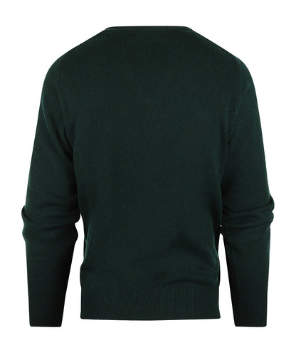William Lockie V-Ausschnitt-Pullover aus Lammwolle | Tartangrün