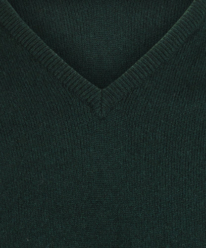 William Lockie V-Ausschnitt-Pullover aus Lammwolle | Tartangrün