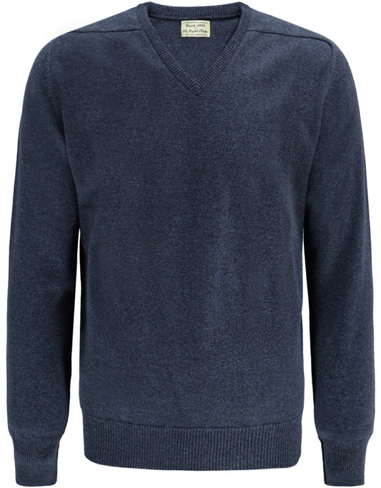 Pullover aus Lammwolle, holländische Passform, V-Ausschnitt | Oxfordblau