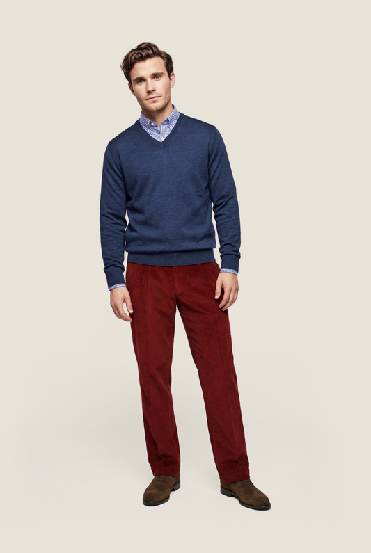 Merinowollpullover mit V-Ausschnitt | Blau