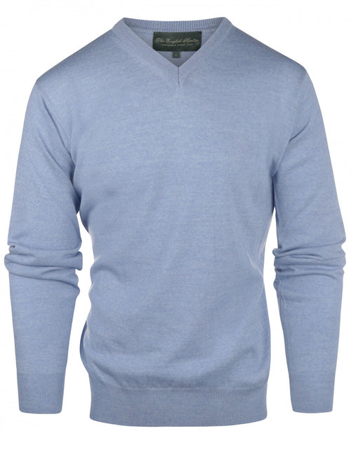 Pullover klassiek Merino wol v-hals | Licht Blauw