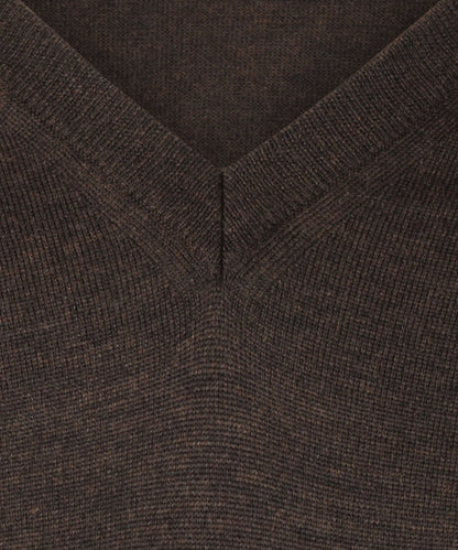 Merinowollpullover mit V-Ausschnitt | Dunkelbraun