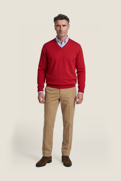 Merinowollpullover mit V-Ausschnitt | Rot