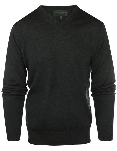 Pullover klassiek Merino wol v-hals | Donker Groen