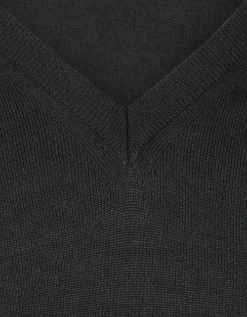 Pullover klassiek Merino wol v-hals | Donker Groen