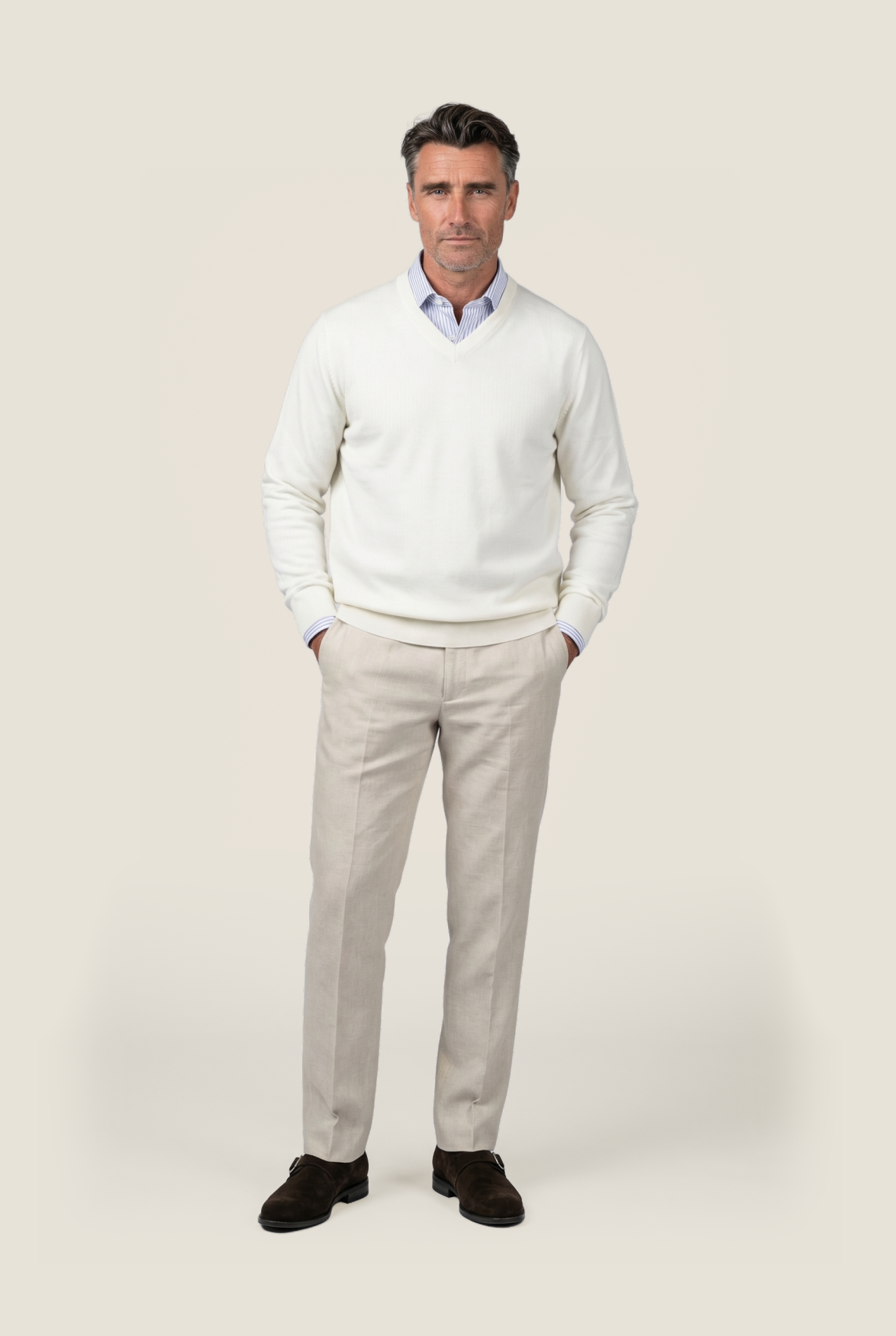 Pullover merino wool v-neck | Wool White