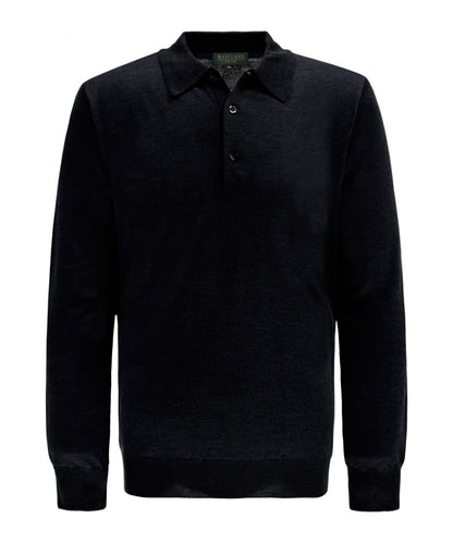 Merino Polo Pullover | Zwart