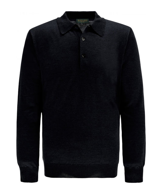 Polo-Pullover aus Merinowolle | Schwarz