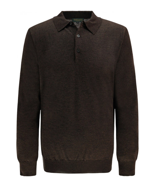 Pullover polo merino wol | Donker Bruin