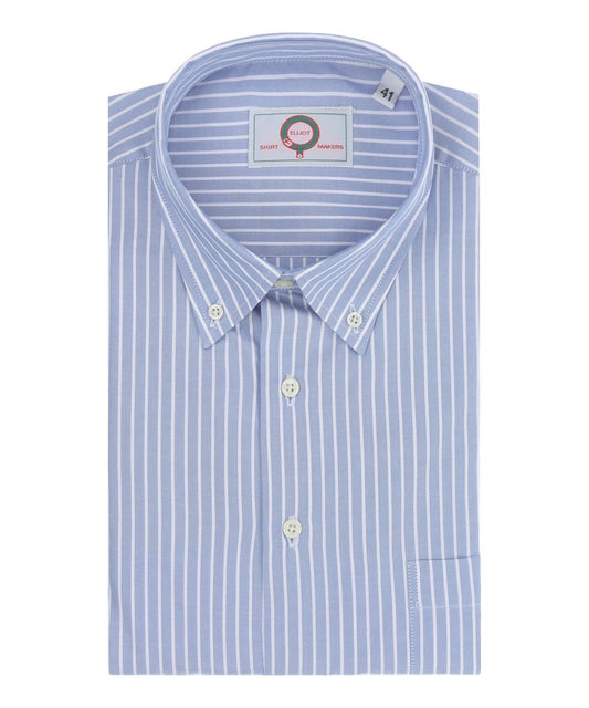 Shirt Button Down | Mid Blauw Streep Fijn