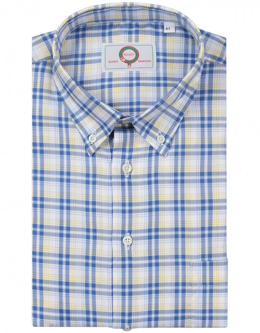 Shirt Button Down | Blauw Geel Multi Ruit