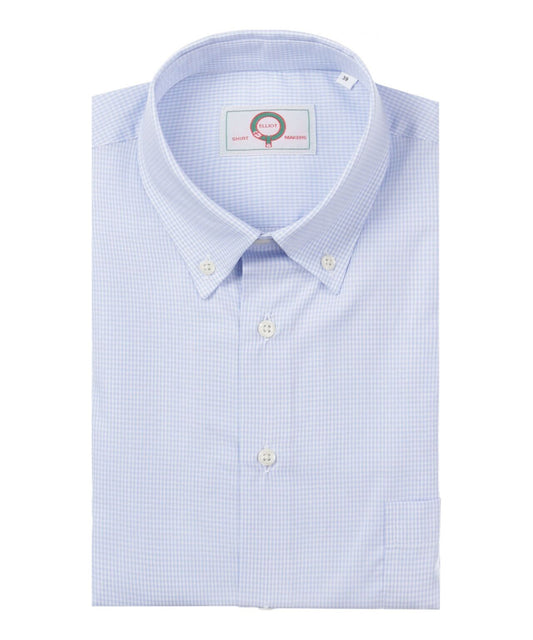 Shirt Button Down | Licht Blauw Ruit Micro