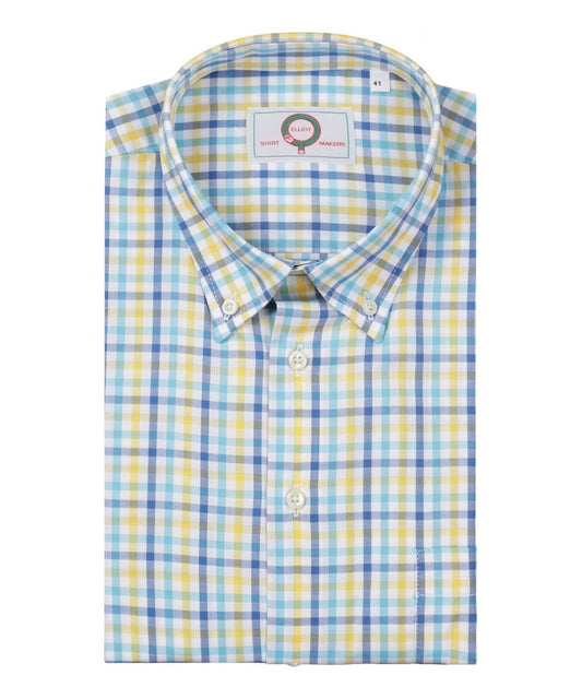 Shirt Button Down | Geel Licht Blauw Multi Ruit