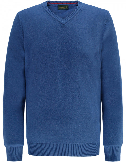 Classic cotton v-neck sweater | Blue