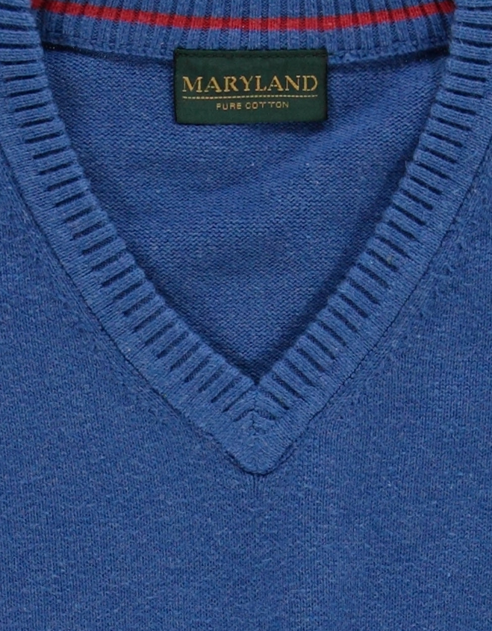 Classic cotton v-neck sweater | Blue