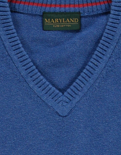 Classic cotton v-neck sweater | Blue