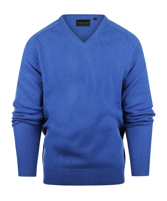 Klassischer Lammwollpullover mit V-Ausschnitt | Blau