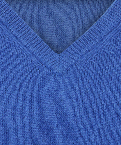 Klassischer Lammwollpullover mit V-Ausschnitt | Blau