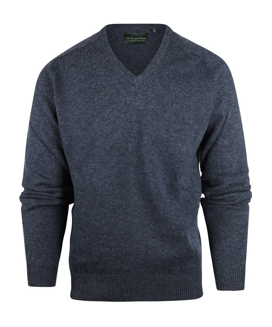 Lamswol V-Hals Pullover | Blauw Grijs