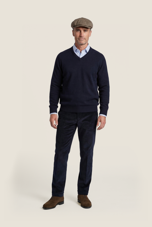 Lamswol V-Hals Pullover | Navy
