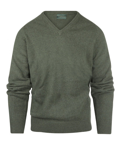 Klassischer Lammwollpullover mit V-Ausschnitt | Grün