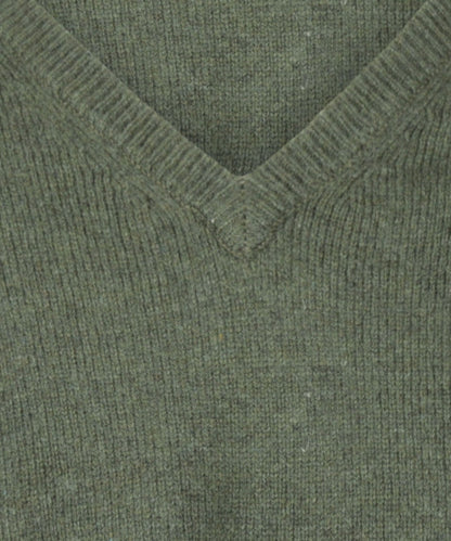 Klassischer Lammwollpullover mit V-Ausschnitt | Grün