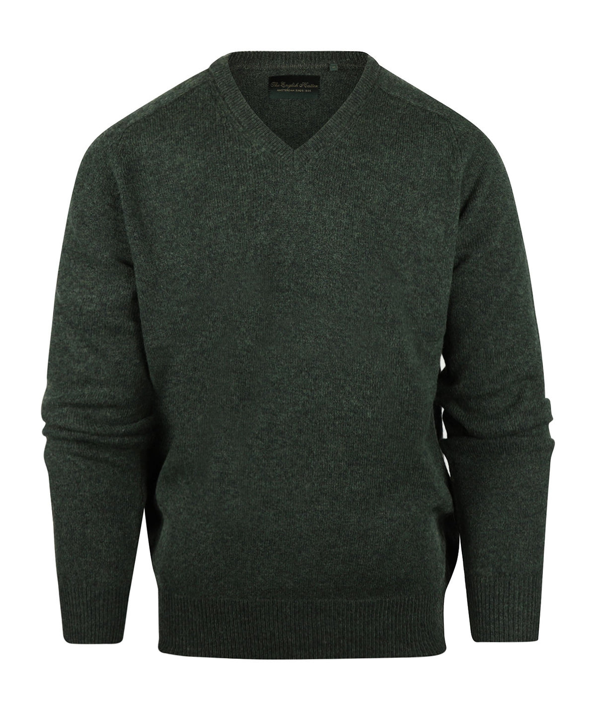 Lamswol V-Hals Pullover | Donker Groen Melange