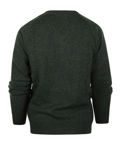 Lamswol V-Hals Pullover | Donker Groen Melange