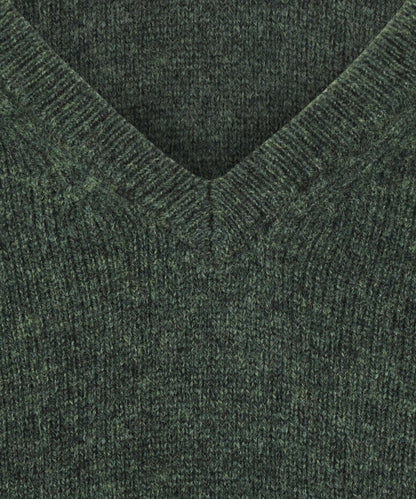 Lamswol V-Hals Pullover | Donker Groen Melange