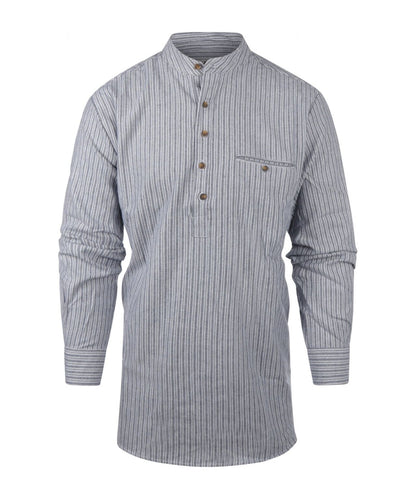 Grandfather Shirt | Grijs/Lichtgrijs streep