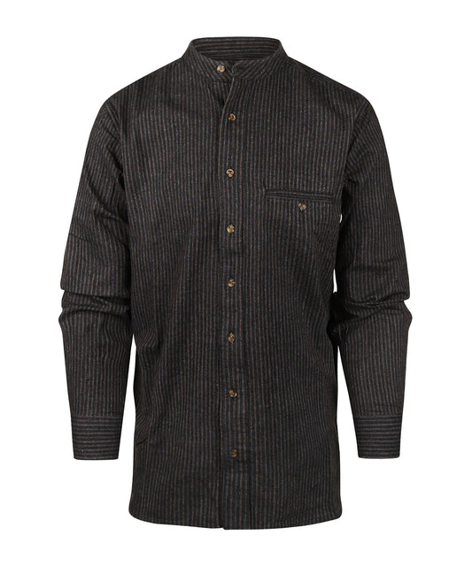 Grandfather Shirt | Donkergrijs/Grijs streep