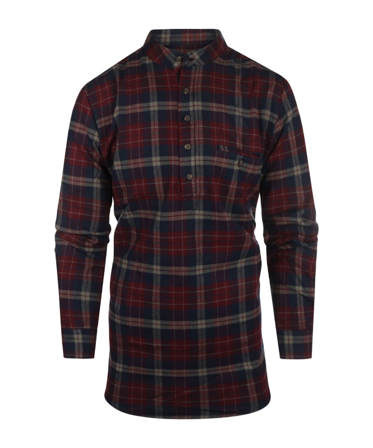 Grandfather Shirt | Navy/Rood/Beige ruit