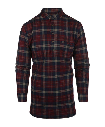 Grandfather Shirt | Navy/Rood/Beige ruit