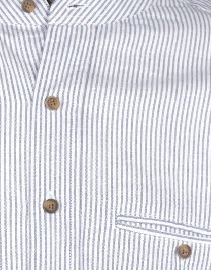 Linnen Shirt | Lichtblauw/Wit mini streep verticaal