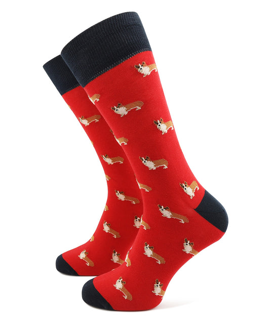 Sokken Katoen Mix | Red/Navy Corgi Dog