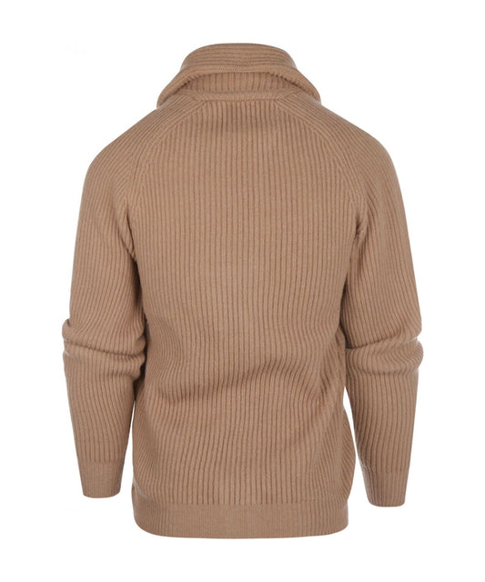 William Lockie Cardigan mit Knopfleiste und Schalkragen | Kamel