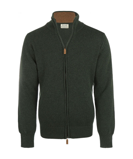 William Lockie Cardigan mit Reißverschluss aus Lammwolle | Grün
