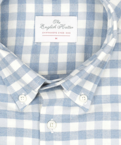 Brushed Cotton Shirt Button Down | Wit Lichtblauw Ruit