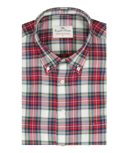 Shirt Button Down | Rood Navy Multi Ruit Groot