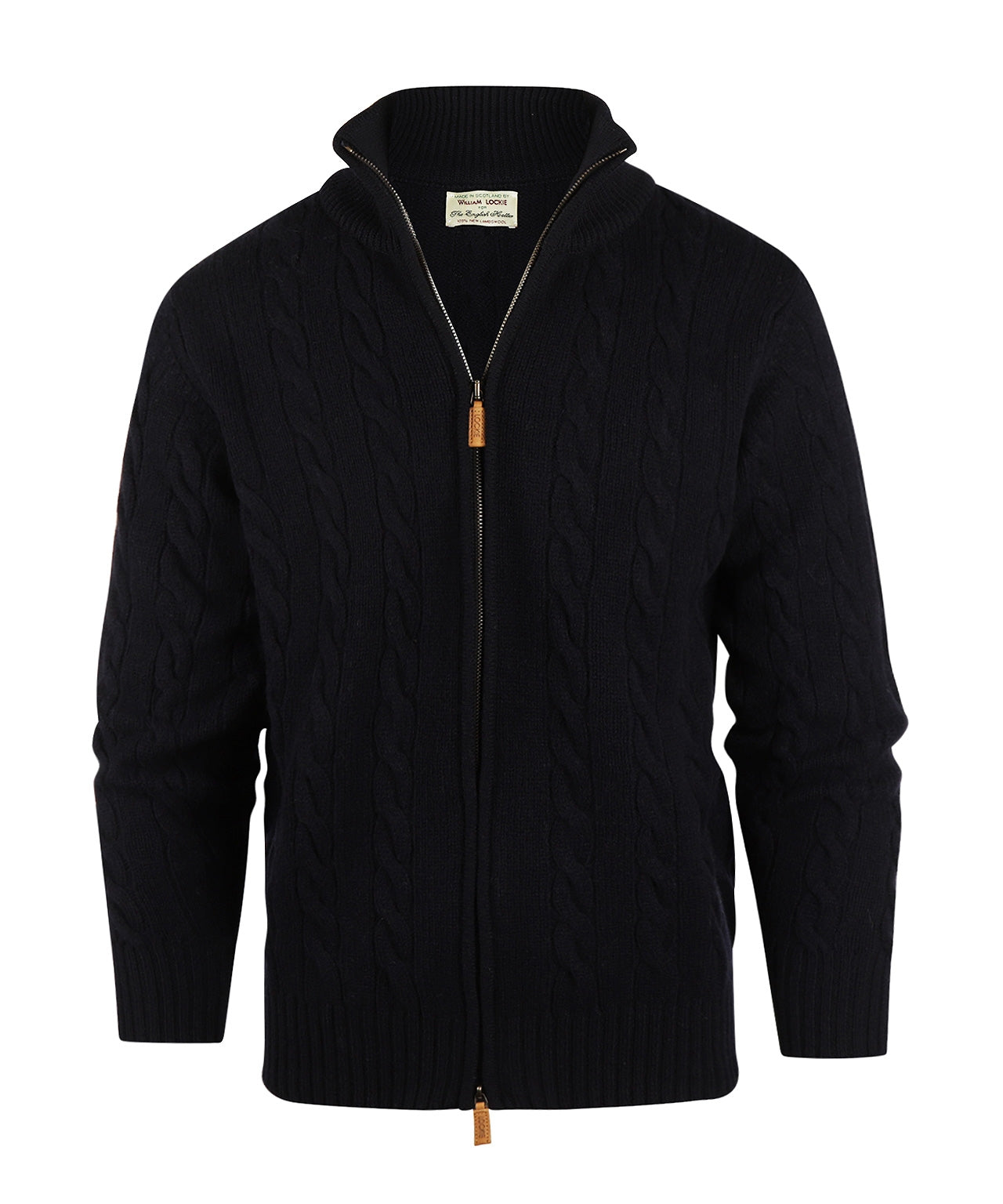 William Lockie Zopfmuster-Strickjacke mit Reißverschluss | Marineblau