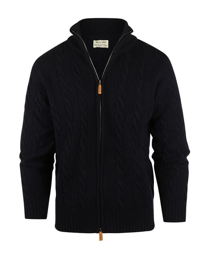 William Lockie Zopfmuster-Strickjacke mit Reißverschluss | Marineblau
