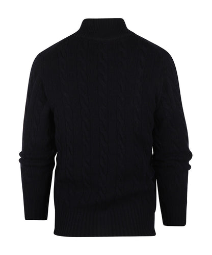 William Lockie Zopfmuster-Strickjacke mit Reißverschluss | Marineblau