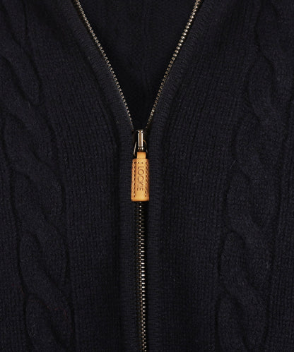 William Lockie Zopfmuster-Strickjacke mit Reißverschluss | Marineblau