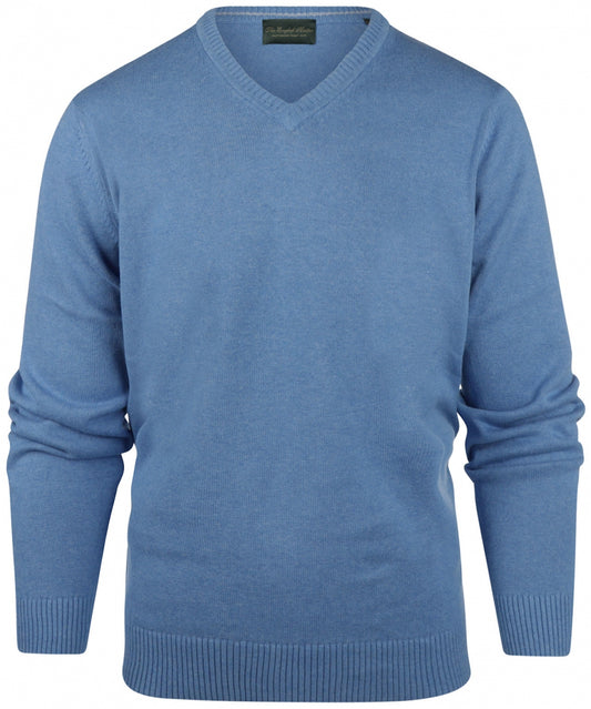 Baumwollpullover mit V-Ausschnitt | Blau
