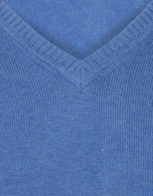 Pullover katoen v-hals | Blauw